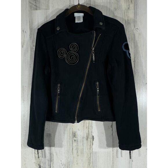 Disney Parks Mickey Mouse Moto Jacket Size Small Disneyland Black Zippers READ - Picture 1 of 16